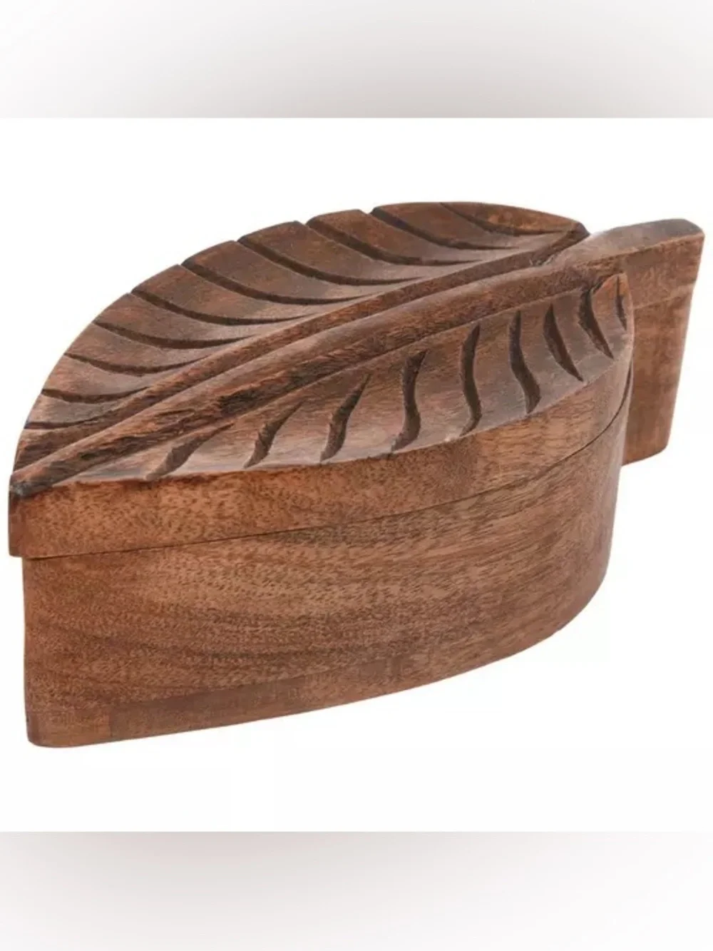 Carved Leaf Wood Box